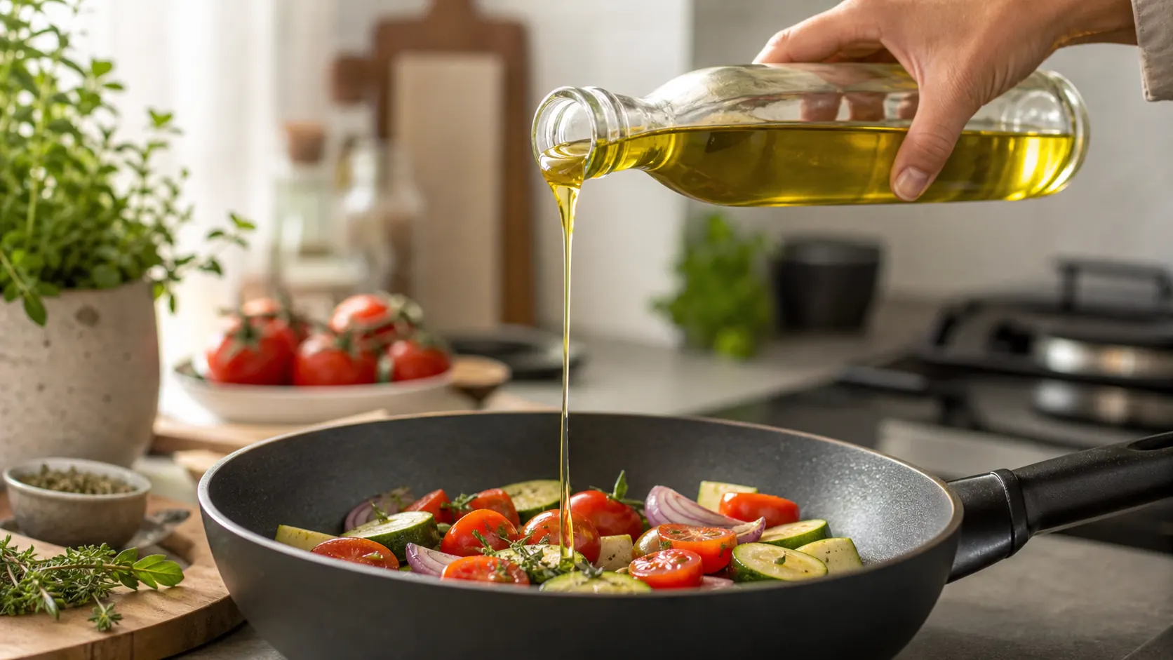 سه فنجان روغن زیتون کنار شاخه‌های زیتون